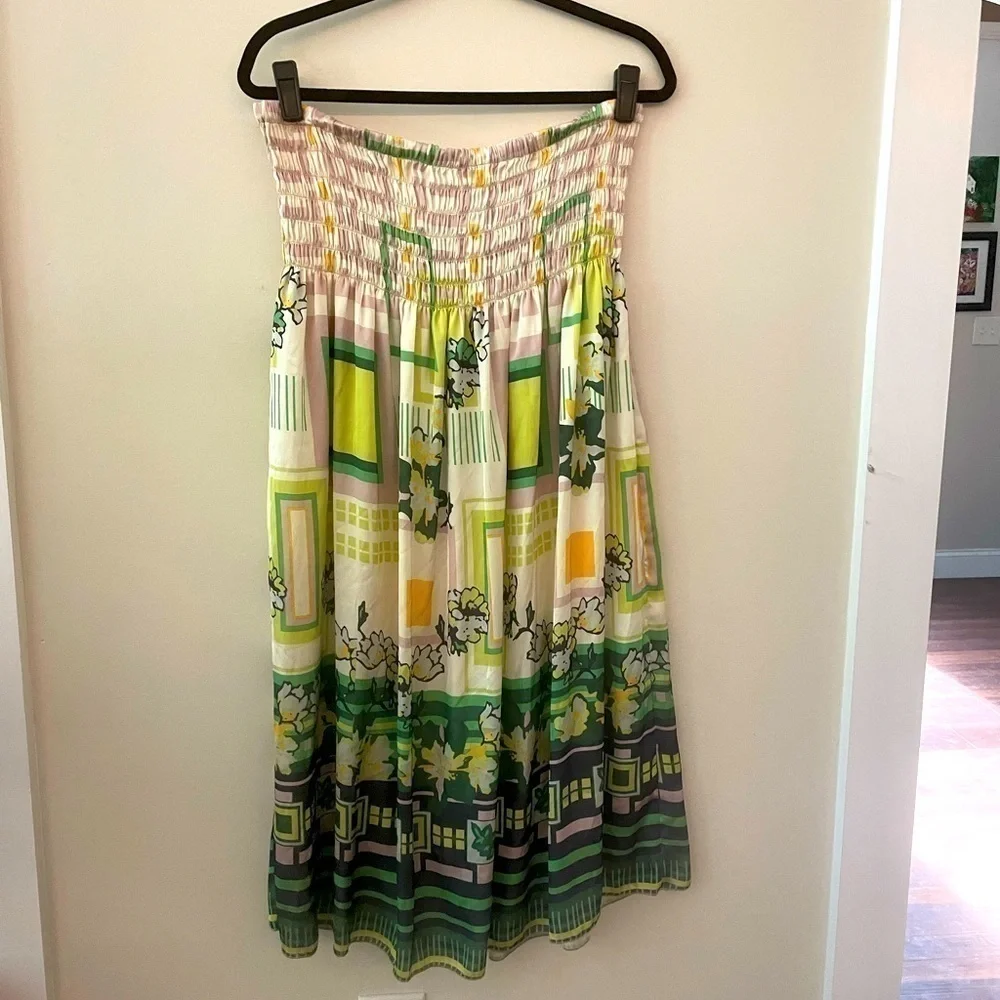 LAPIS Anthropologie Strapless Silky Geometric Print Dress Size 1X - Picture 2 of 5